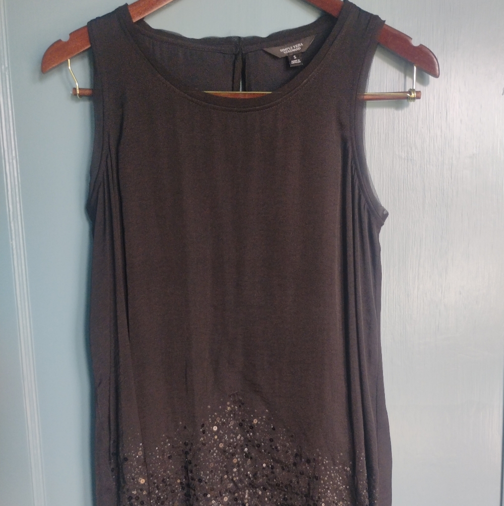 Simply Vera Wang Black Sleeveless Tank with Sequin Hem